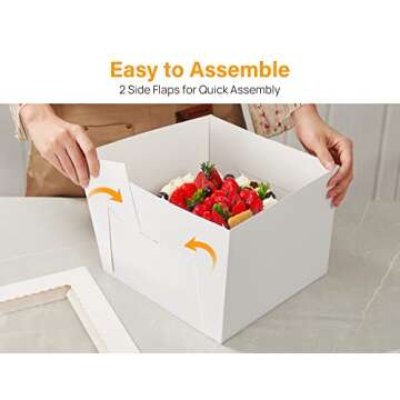 Kootek 15pcs Cake Boxes, 10x10x8 Inches Tall Cake Box with Window, White Bakery Boxes, Large Baking Boxes, Square Cardboard Cake Box for Multi-Layer Cakes, Cake Decorating Supplies for Gift Giving