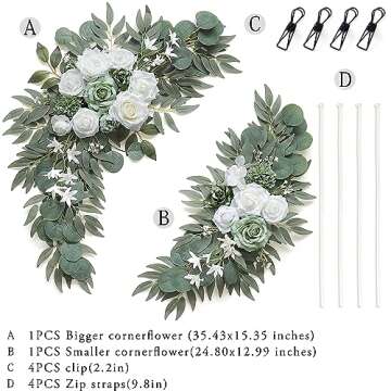 Olalaka Faux Flower Swag Set of 2 for Wedding Welcome Signs Floral Decorations, Sage Green Wedding A...