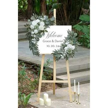 Olalaka Faux Flower Swag Set of 2 for Wedding Welcome Signs Floral Decorations, Sage Green Wedding Arch Flowers for Wedding Reception Ceremony