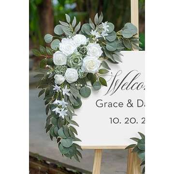 Olalaka Faux Flower Swag Set of 2 for Wedding Welcome Signs Floral Decorations, Sage Green Wedding Arch Flowers for Wedding Reception Ceremony