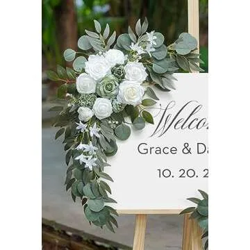 Olalaka Faux Flower Swag Set of 2 for Wedding Welcome Signs Floral Decorations, Sage Green Wedding Arch Flowers for Wedding Reception Ceremony