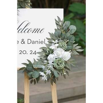 Olalaka Faux Flower Swag Set of 2 for Wedding Welcome Signs Floral Decorations, Sage Green Wedding Arch Flowers for Wedding Reception Ceremony