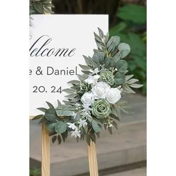 Olalaka Faux Flower Swag Set of 2 for Wedding Welcome Signs Floral Decorations, Sage Green Wedding Arch Flowers for Wedding Reception Ceremony
