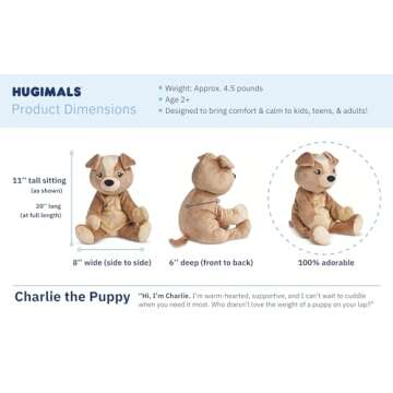 HUGIMALS Charlie The Puppy 4.5 lb Heavy Cute Weighted Comfort Plush Large Unscented Self Care Stuffed Animal for All Ages - Kids, Teens and Adults