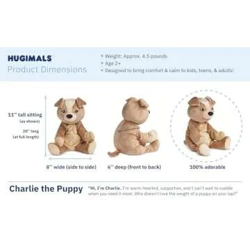HUGIMALS Charlie The Puppy 4.5 lb Heavy Cute Weighted Comfort Plush Large Unscented Self Care Stuffed Animal for All Ages - Kids, Teens and Adults