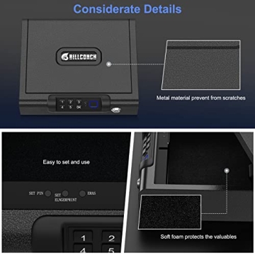 BILLCONCH Biometric Gun Safe Portable Secure 3-Way Unlock