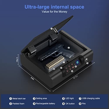 BILLCONCH Biometric Gun Safe Portable Secure 3-Way Unlock