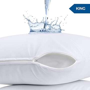 Utopia Bedding Waterproof Pillow Protectors Zippered (2 Pack, White) King Size, Zippered Pillowcases...