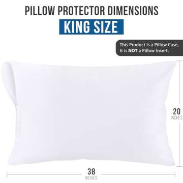 Utopia Bedding Waterproof Pillow Protectors Zippered (2 Pack, White) King Size, Zippered Pillowcases, Bed Bug Proof Pillow Encasement Covers 20 x 38 Inches