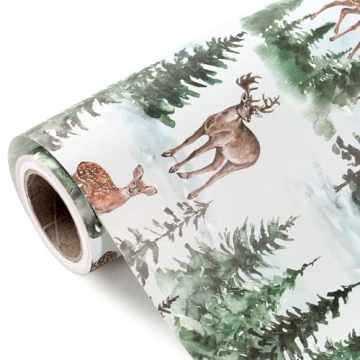 WRAPAHOLIC Kraft Christmas Wrapping Paper - Mini Roll - 17 Inch x 33 Feet - Watercolor Elk and Winte...