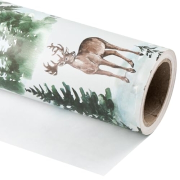 WRAPAHOLIC Kraft Christmas Wrapping Paper - Watercolor Elk Design