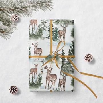 WRAPAHOLIC Kraft Christmas Wrapping Paper - Watercolor Elk Design