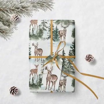 WRAPAHOLIC Kraft Christmas Wrapping Paper - Watercolor Elk Design
