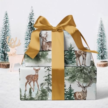 WRAPAHOLIC Kraft Christmas Wrapping Paper - Watercolor Elk Design