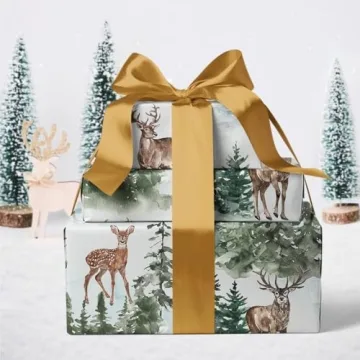 WRAPAHOLIC Kraft Christmas Wrapping Paper - Watercolor Elk Design