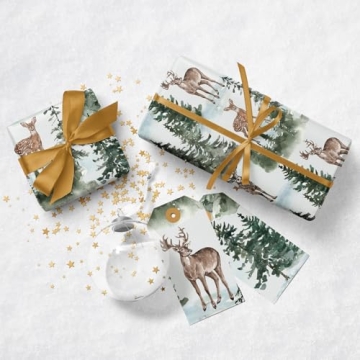 WRAPAHOLIC Kraft Christmas Wrapping Paper - Watercolor Elk Design