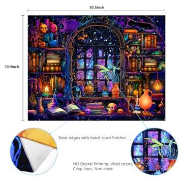 Invoible Blacklight Bookshelf Tapestry - UV Reactive Fantasy Wall Hanging