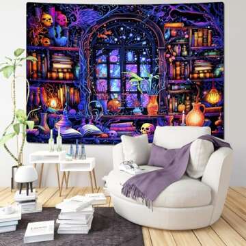 Invoible Blacklight Bookshelf Tapestry for Home Decor
