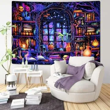 Invoible Blacklight Bookshelf Tapestry for Home Decor