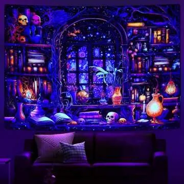 Invoible Blacklight Bookshelf Tapestry for Home Decor