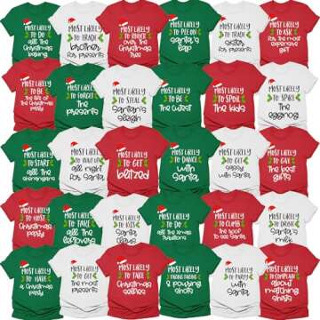 Matching Family Christmas Shirts Most Likely to Superlative Tee, Funny Pajamas Holiday Vacation Outfit Friends T-Shirt Multicolor