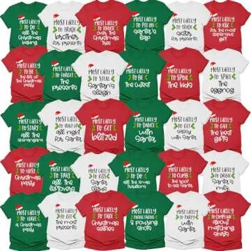 Matching Family Christmas Shirts Most Likely to Superlative Tee, Funny Pajamas Holiday Vacation Outfit Friends T-Shirt Multicolor