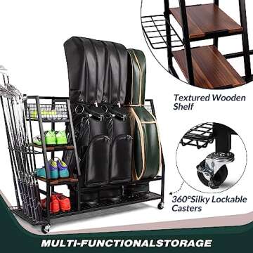 Sttoraboks 3 Golf Bags Storage Garage Organizer, Golf Bag Rack Fits 3 Golf Bags and Golf Equipment A...