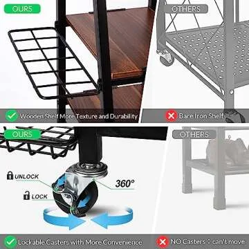 Sttoraboks 3 Golf Bags Storage Garage Organizer, Golf Bag Rack Fits 3 Golf Bags and Golf Equipment Accessories, Golf Club Storage Stand with Wooden Shelf and Lockable Wheels for Garage Indoor Basement