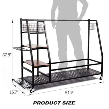 Sttoraboks 3 Golf Bags Storage Garage Organizer, Golf Bag Rack Fits 3 Golf Bags and Golf Equipment Accessories, Golf Club Storage Stand with Wooden Shelf and Lockable Wheels for Garage Indoor Basement