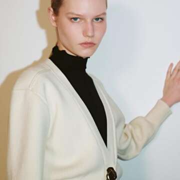 Stylish URBAN REVIVO Women’s Knitted Long Sleeve V-Neck Cardigan Sweater