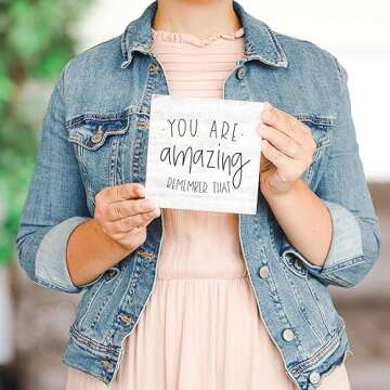 Simply Said Small Talk Square – “You Are Amazing – Remember That” – Inspiring and Reassuring Wood Sign – Hand Crafted In USA