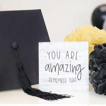 Simply Said Small Talk Square – “You Are Amazing – Remember That” – Inspiring and Reassuring Wood Sign – Hand Crafted In USA