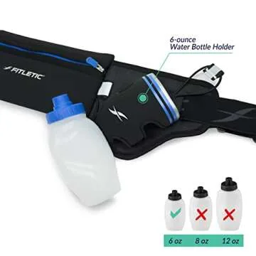 Fitletic Hydration Running Belt with Water Bottles for Men & Women – 2 Quick Flow 6oz Running Water Bottles, Patented Bounce Free Design, Water Resistant Pouch Fits All Phones – Hydra 12