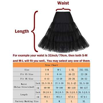 Shimaly Women's 50s Vintage Rockabilly Petticoat 26" Crinoline Underskirt Tutu Skirt(2XL-3XL,Ivory)