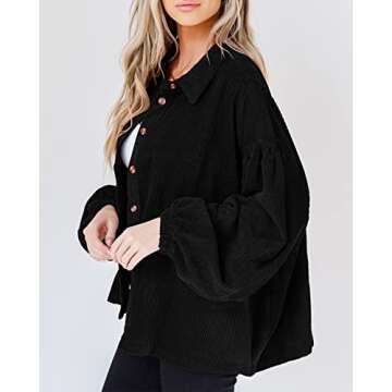 Gevomir Long Sleeve Shirts for Women Corduroy Button Down Shirt Shacket Jacket Boyfriend Oversized Blouses Tops Black