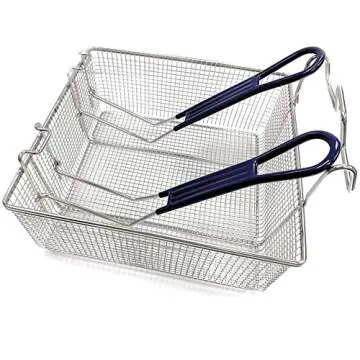 Bayou Classic 700-189 Double Fryer Basket Fits 4-gal & 9-gal Stainless Bayou Fryers Features Cool Touch Handle Wire Mesh Basket Perfect For Frying Fish Shrimp Chicken Onion Rings Hushpuppies and Fries