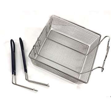 Bayou Classic 700-189 Double Fryer Basket Fits 4-gal & 9-gal Stainless Bayou Fryers Features Cool Touch Handle Wire Mesh Basket Perfect For Frying Fish Shrimp Chicken Onion Rings Hushpuppies and Fries