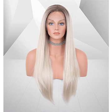 vedar Glueless 613 Wigs Ombre Brown Platinum Blonde Wigs White Blonde Wigs Silky Straight Hair Synth...