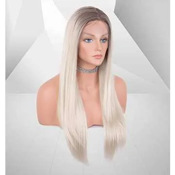 vedar Glueless 613 Wigs Ombre Brown Platinum Blonde Wigs White Blonde Wigs Silky Straight Hair Synthetic 613 Wigs for Women VEDAR-036-NEW