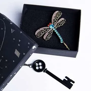 Coraline Key Necklace & Dragonfly Hairpin Set - Unique Gift