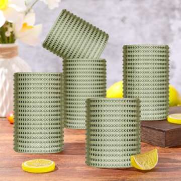 Foaincore 12 Count Hobnail Drinking Glasses Set Vintage Glassware Old Fashioned Beverage Glasses Bubble Cocktail 14 oz, Rocks Glass Cup 11 oz Water Elegant (Green)