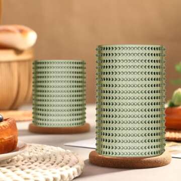 Foaincore 12 Count Hobnail Drinking Glasses Set Vintage Glassware Old Fashioned Beverage Glasses Bubble Cocktail 14 oz, Rocks Glass Cup 11 oz Water Elegant (Green)