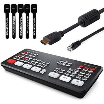 Blackmagic Design ATEM Mini Pro ISO HDMI Live Stream Switcher Bundle with 6’ HDMI Cable, 7’ Cat5e Cable, and 5-Pack of SolidSignal Cable Ties (SWATEMMINIBPRISO)