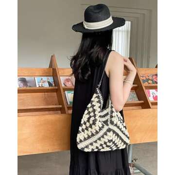 Rejolly Straw Hobo Bag - Stylish Beach Tote in Bohemian Black for Women