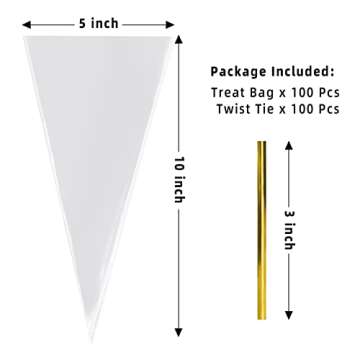 Cone Shaped Treat Bags, 5x10 Inches Clear Cone Shaped Cellophane Treat Bags, Cone Triangle Plastic B...
