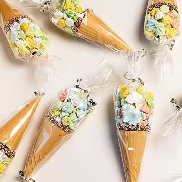 Cone Shaped Treat Bags, 5x10 Inches Clear Cone Shaped Cellophane Treat Bags, Cone Triangle Plastic Bags for Treats, Popcorn Favor, Candy,100 Pieces