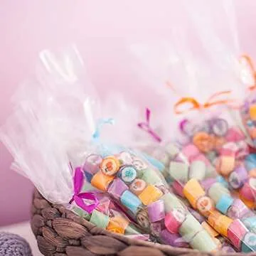 Cone Shaped Treat Bags, 5x10 Inches Clear Cone Shaped Cellophane Treat Bags, Cone Triangle Plastic Bags for Treats, Popcorn Favor, Candy,100 Pieces