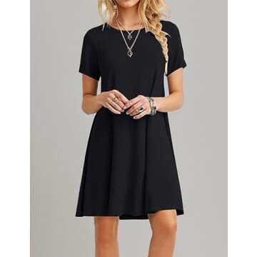 MOLERANI Women's Short Sleeve Shirt Casual Loose Swing Dress, Black, Medium