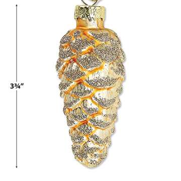 Lillian Vernon Holiday Glass Pine Cone Ornaments - Set of 12, Sparkling Mini Tree Decorations, Christmas Home Decor, 3 3/4" H