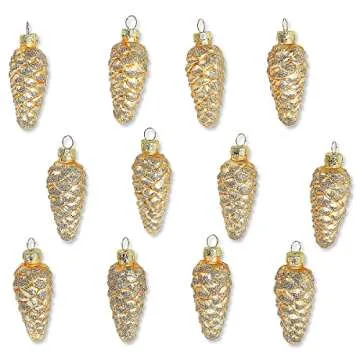 Lillian Vernon Holiday Glass Pine Cone Ornaments - Set of 12, Sparkling Mini Tree Decorations, Christmas Home Decor, 3 3/4" H